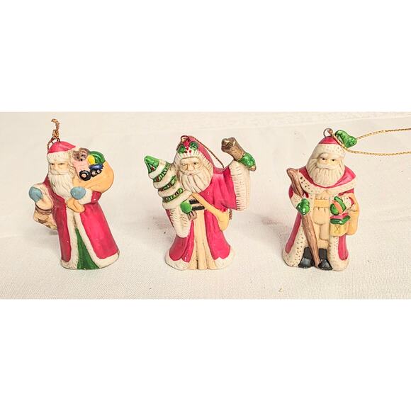 Set of 3 Vintage Ceramic Old World Santa Clause Ornaments 2 1/2" Tall - Picture 1 of 4
